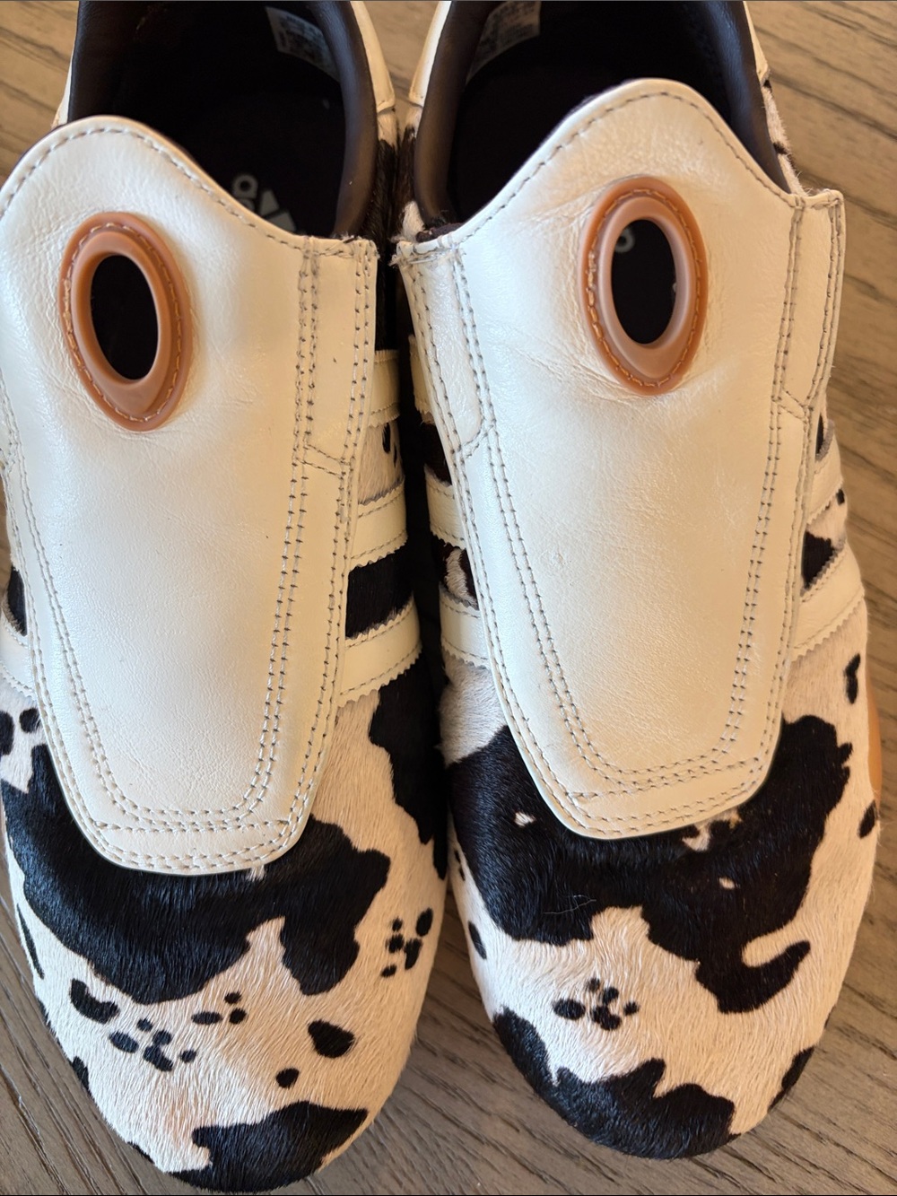 adidas White and Black Cow Print Slip-On Sneakers - Picture 4 of 4